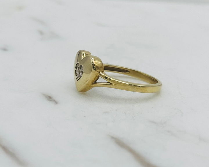 10K GOLD HEART WITH CZ RING
