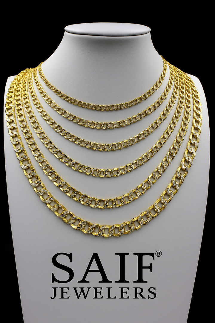 GOLD SEMI SOLID DIAMOND CUT CUBAN LINK CHAIN 10K / 14K GOLD