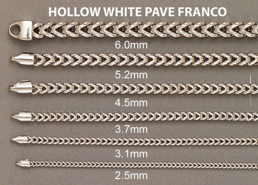 WHITE GOLD SEMI SOLID DIAMOND CUT FRANCO CHAINS 10K / 14K WHITE GOLD