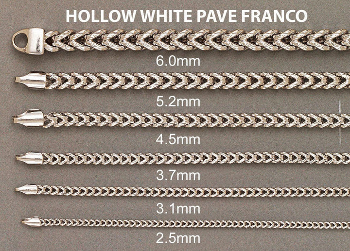WHITE GOLD SEMI SOLID DIAMOND CUT FRANCO CHAINS 10K / 14K WHITE GOLD