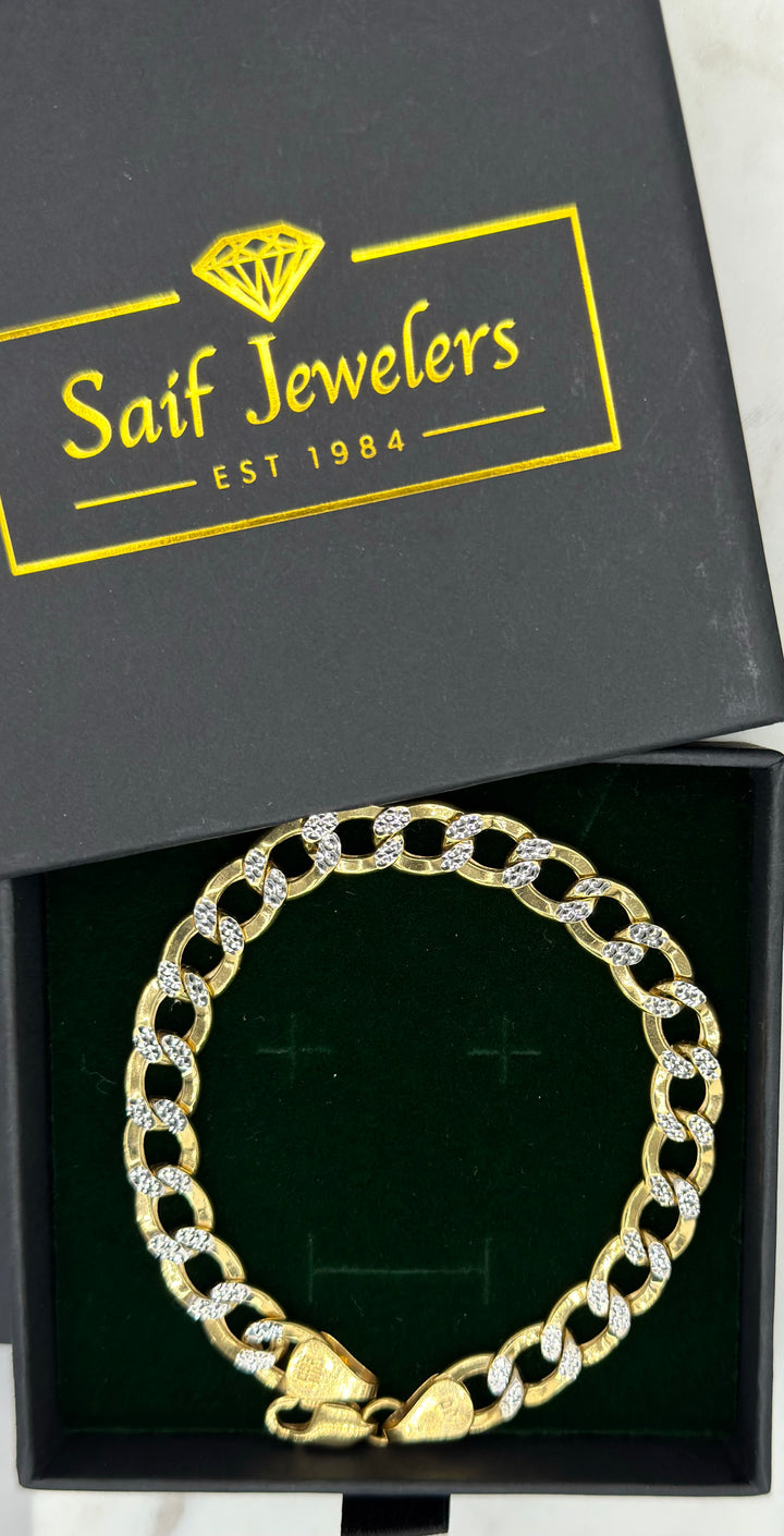 10K YELLOW GOLD DIA CUT HOLLOW CUBAN BRACELET
