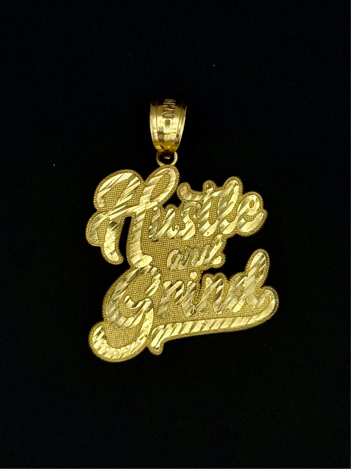 10K GOLD HUSTLE AND GRIND 3D PENDANT