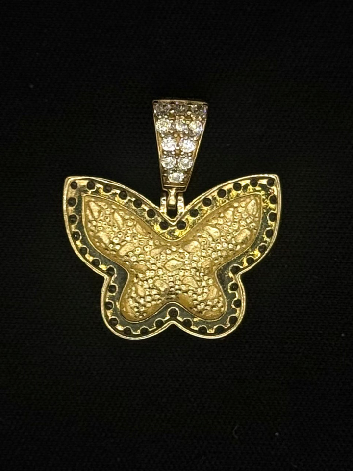 10K GOLD DIA CUT NUGGET CUT CZ BUTTERFLY PENDANT