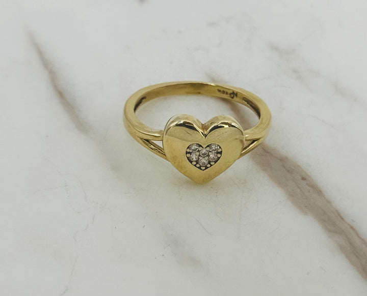 10K GOLD HEART WITH CZ RING