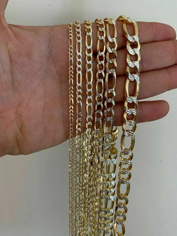 GOLD SOLID DIAMOND CUT FIGARO CHAINS 10K / 14K