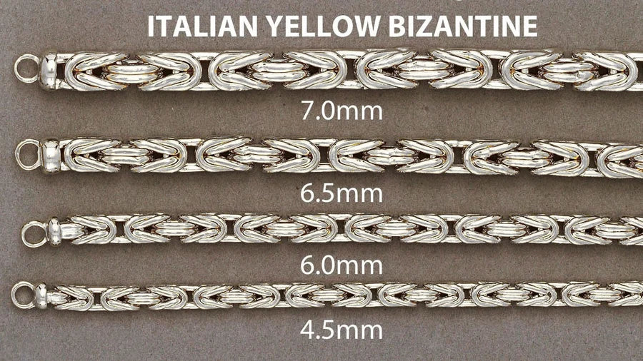 WHITE GOLD SEMI SOLID ITALIAN BYZANTINE CHAINS 10K / 14K WHITE GOLD