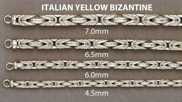 WHITE GOLD SEMI SOLID ITALIAN BYZANTINE CHAINS 10K / 14K WHITE GOLD