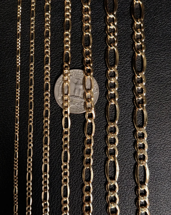 GOLD SEMI SOLID FIGARO CHAIN 10K / 14K.