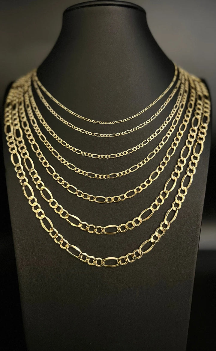 GOLD SEMI SOLID FIGARO CHAIN 10K / 14K.