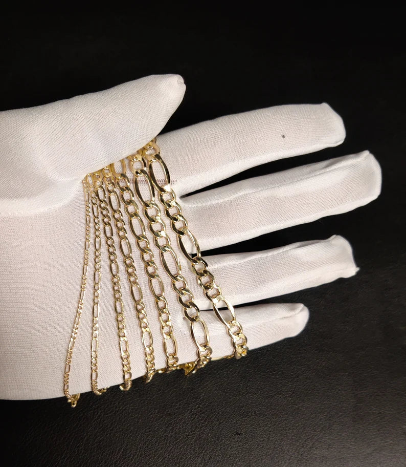 GOLD SEMI SOLID FIGARO CHAIN 10K / 14K.