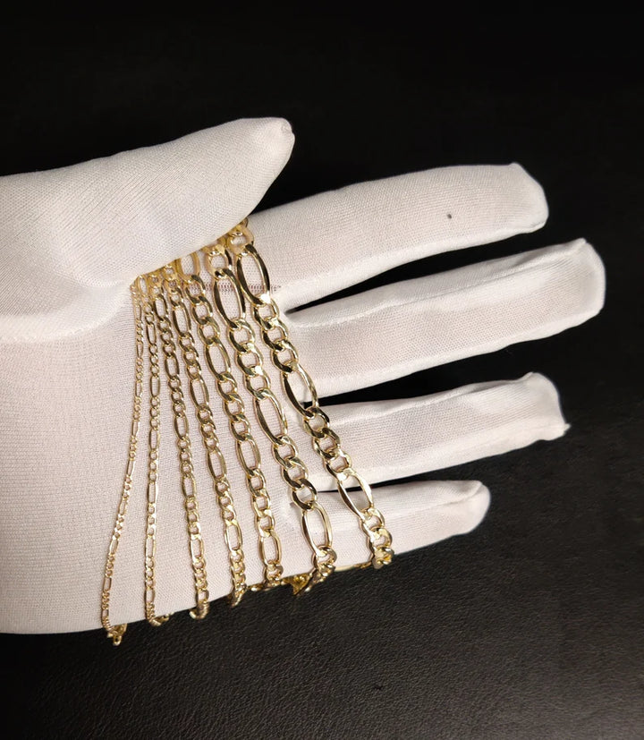 GOLD SEMI SOLID FIGARO CHAIN 10K / 14K.