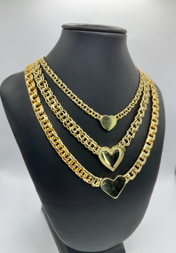 10K YELLOW GOLD CHINO LINK HEART NECKLACE