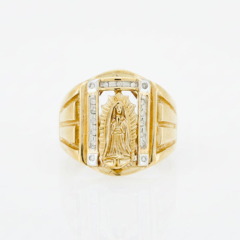 10KT Y/G 0.10CT DIAMOND MENS RING