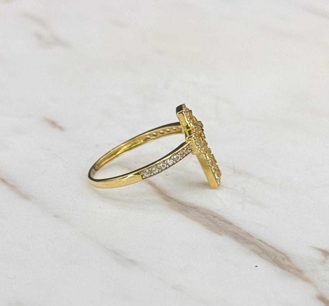 10K GOLD CZ NUGGET CROSS RING
