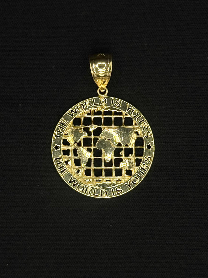 10K GOLD 3D  WORLD IS YOURS PENDANT