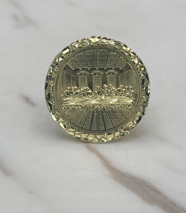 10K GOLD NUGGET CUT LAST SUPPER RING