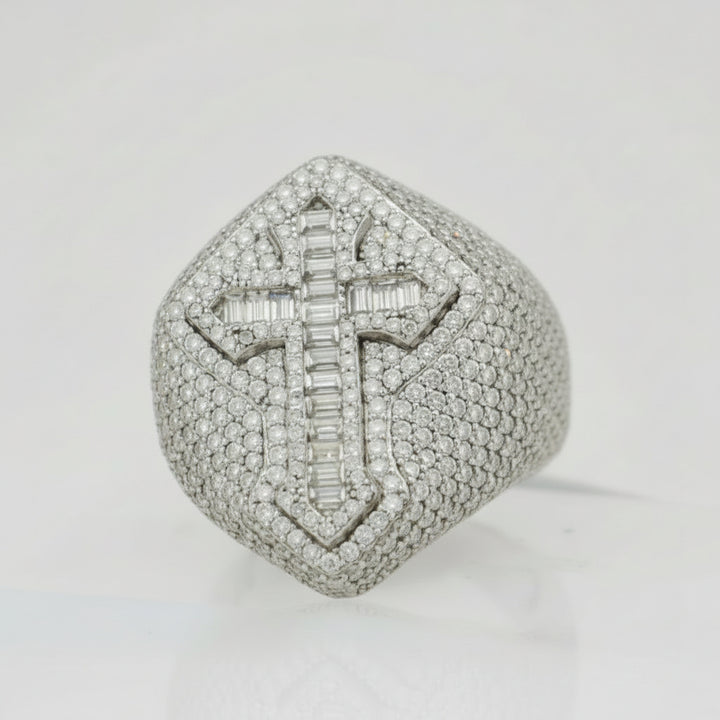 925 SILVER MOISSANITE CROSS 5.859CTW RING