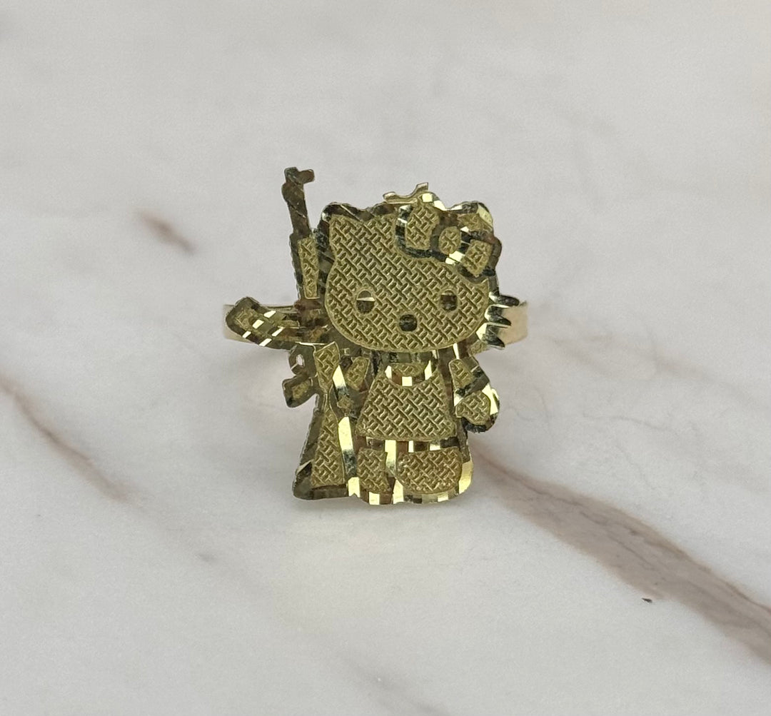 10K GOLD HELLO KITTY RING WITH AN AK-47