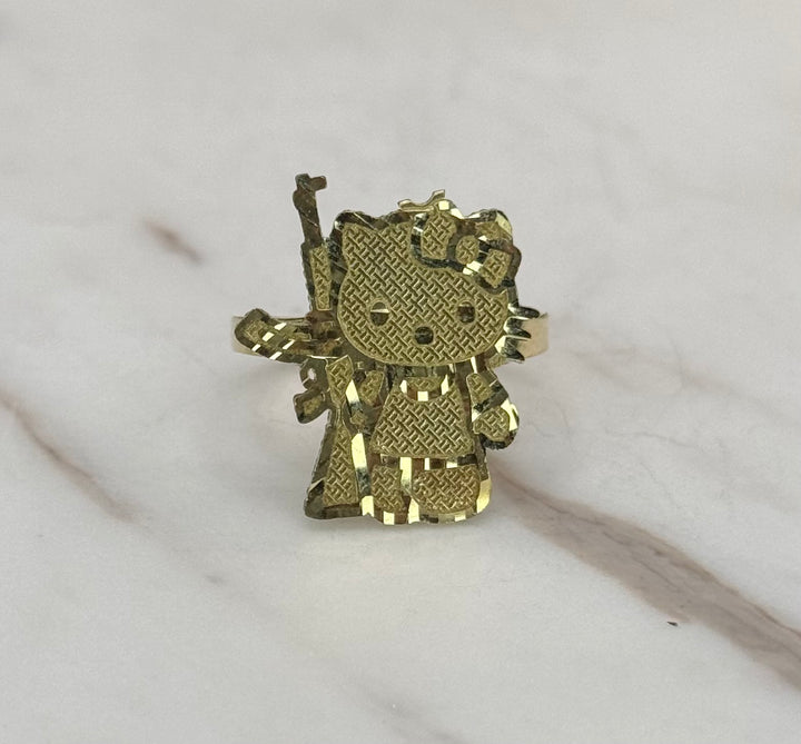 10K GOLD HELLO KITTY RING WITH AN AK-47