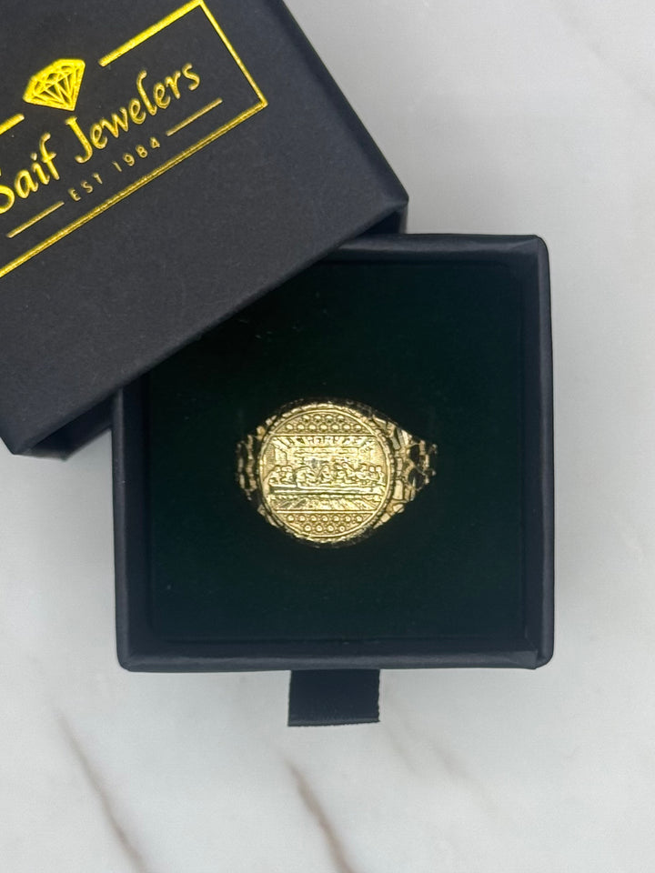 10K GOLD NUGGET CUT LAST SUPPER RING
