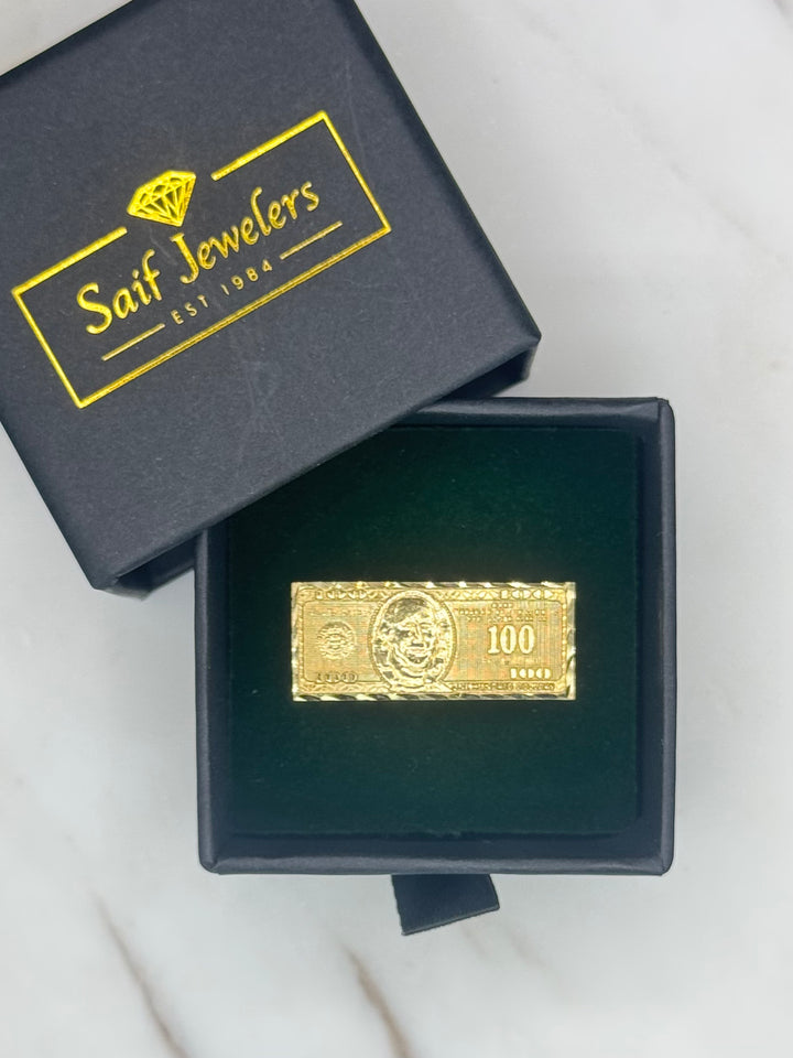 10K GOLD 100 DOLLAR BILL RING