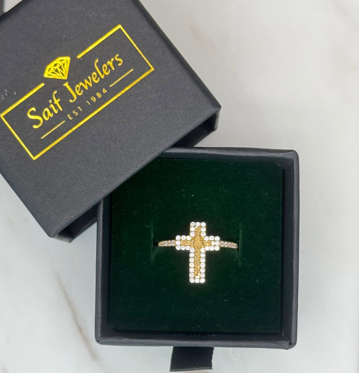 10K GOLD CZ NUGGET CROSS RING