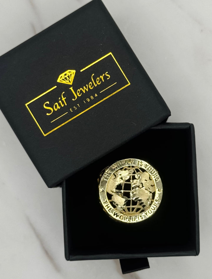 10K GOLD WORLD IS YOURS 3D RING