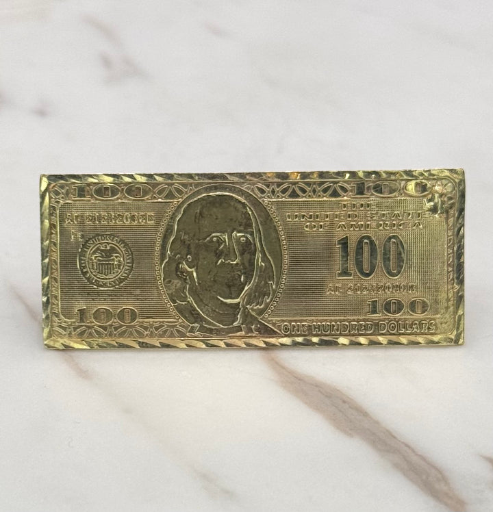 10K GOLD 100 DOLLAR BILL TWO FINGER RING