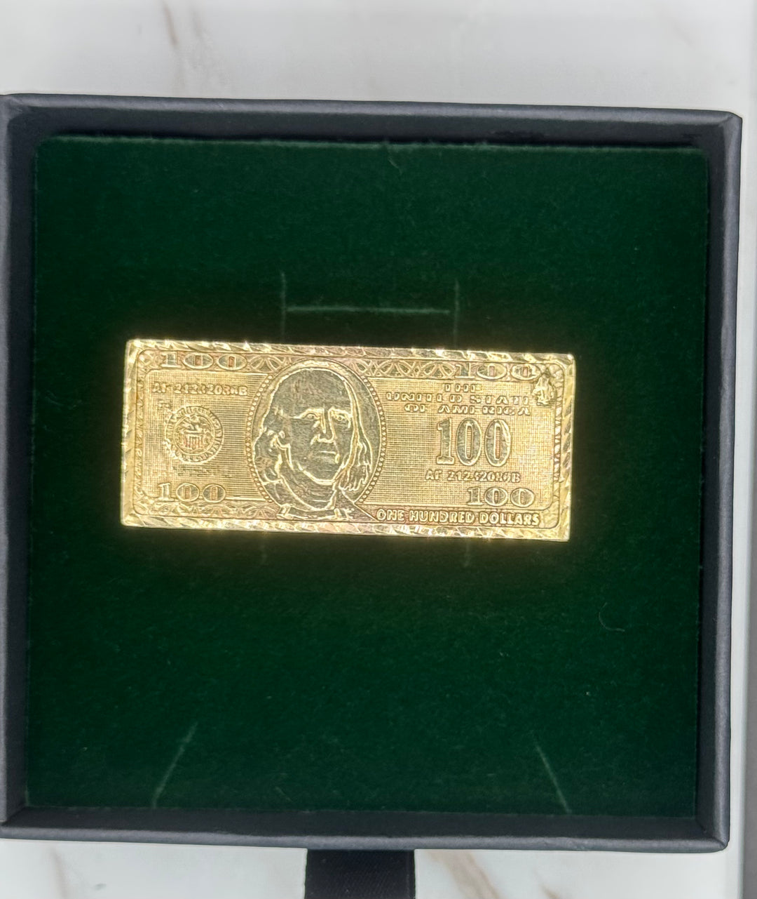 10K GOLD 100 DOLLAR BILL TWO FINGER RING