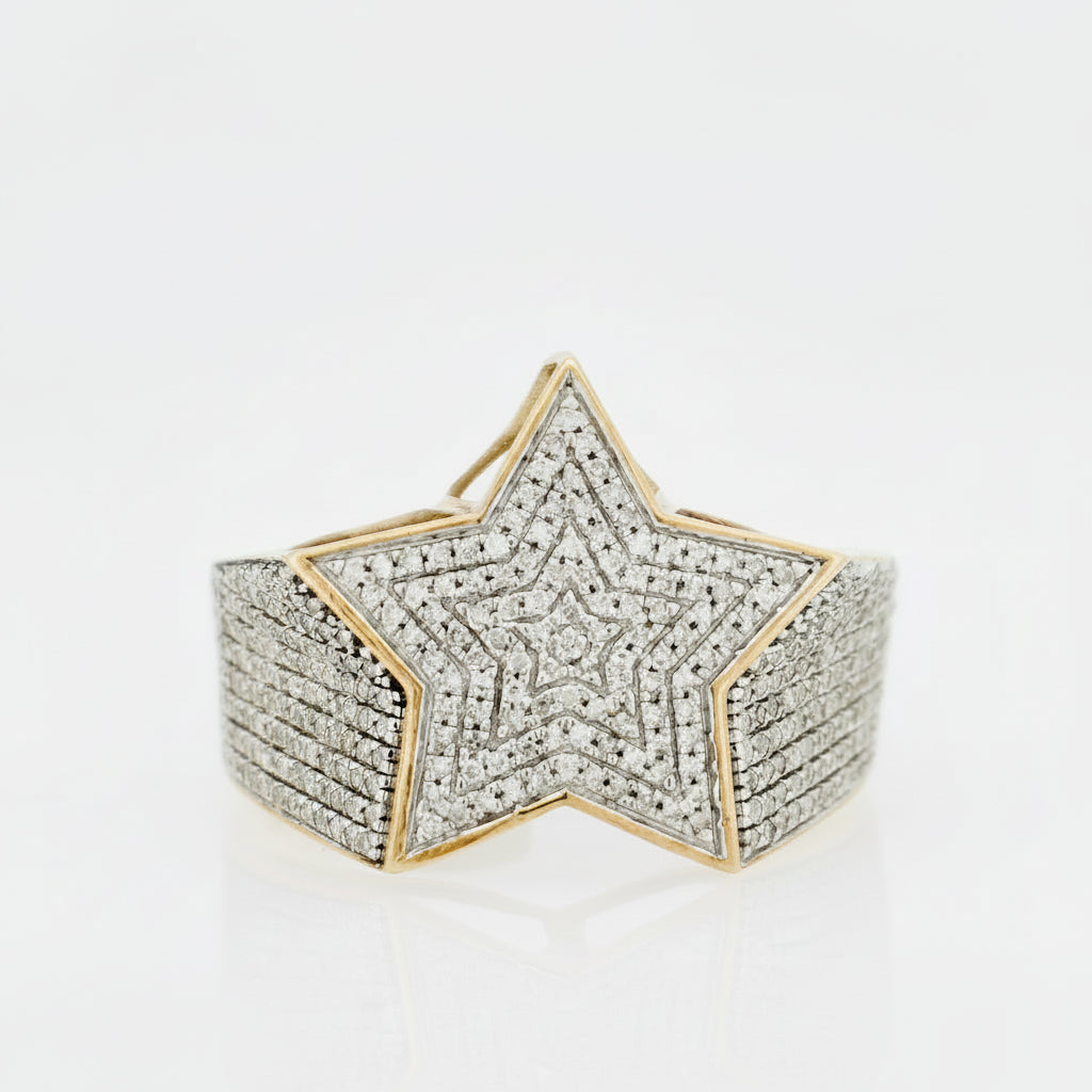 10KT Y/G 0.75CT STAR DIAMOND MENS RING
