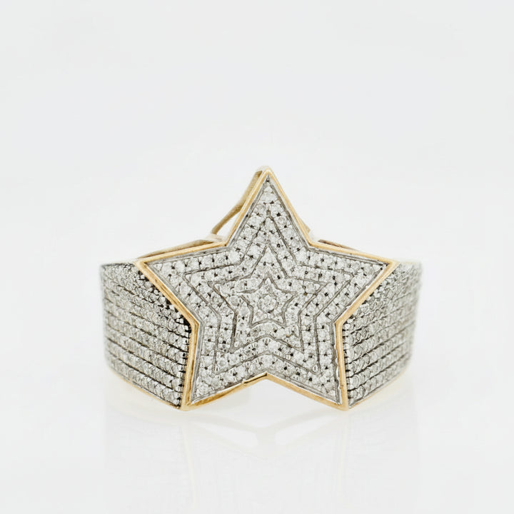 10KT Y/G 0.75CT STAR DIAMOND MENS RING