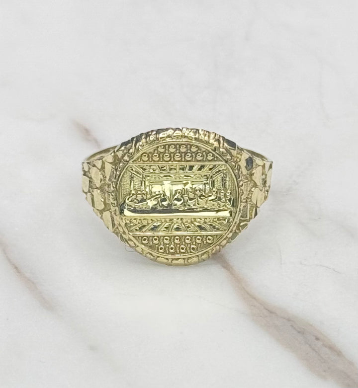 10K GOLD NUGGET CUT LAST SUPPER RING