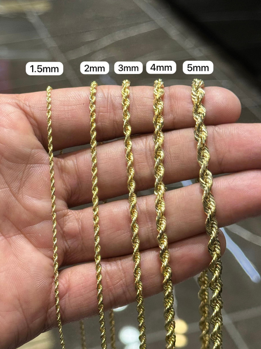 GOLD SEMI SOLID ROPE CHAINS 10K / 14K