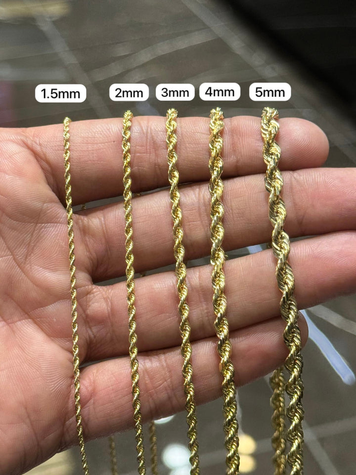 GOLD SEMI SOLID ROPE CHAINS 10K / 14K
