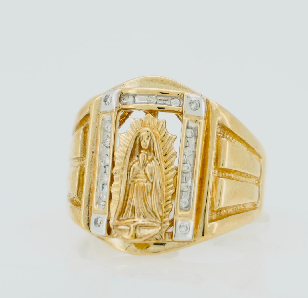10KT Y/G 0.10CT DIAMOND MENS RING