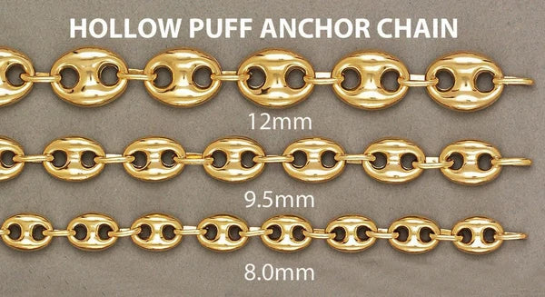 GOLD SEMI SOLID PUFF CHAINS 10K / 14K GOLD