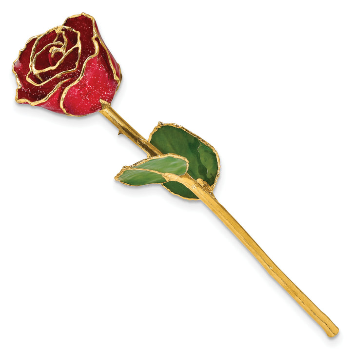 Lacquer Dipped Gold Trim with Red Glitter On Red Rose