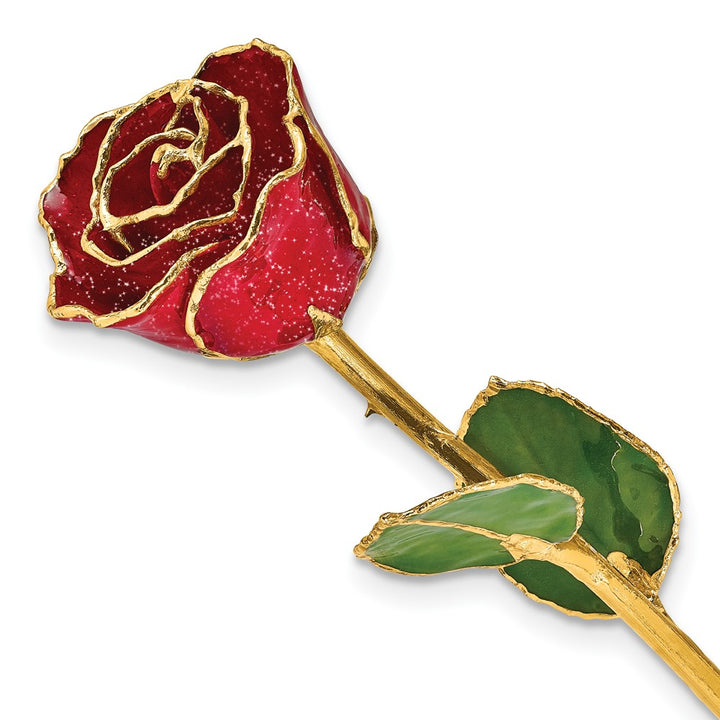 Lacquer Dipped Gold Trim with Red Glitter On Red Rose