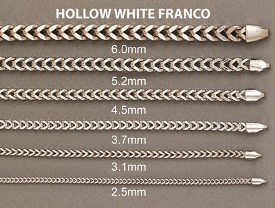 WHITE GOLD SEMI SOLID FRANCO CHAINS 10K / 14K WHITE GOLD