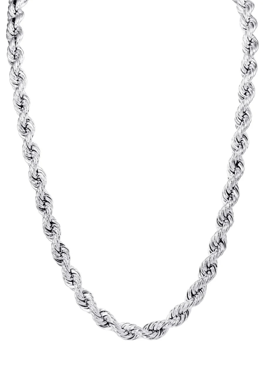 WHITE GOLD SEMI SOLID ROPE CHAINS 10K / 14K WHITE GOLD