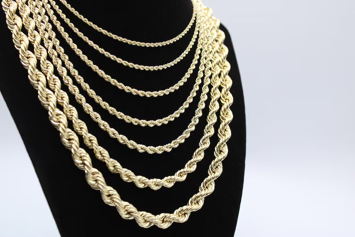 GOLD SEMI SOLID ROPE CHAINS 10K / 14K
