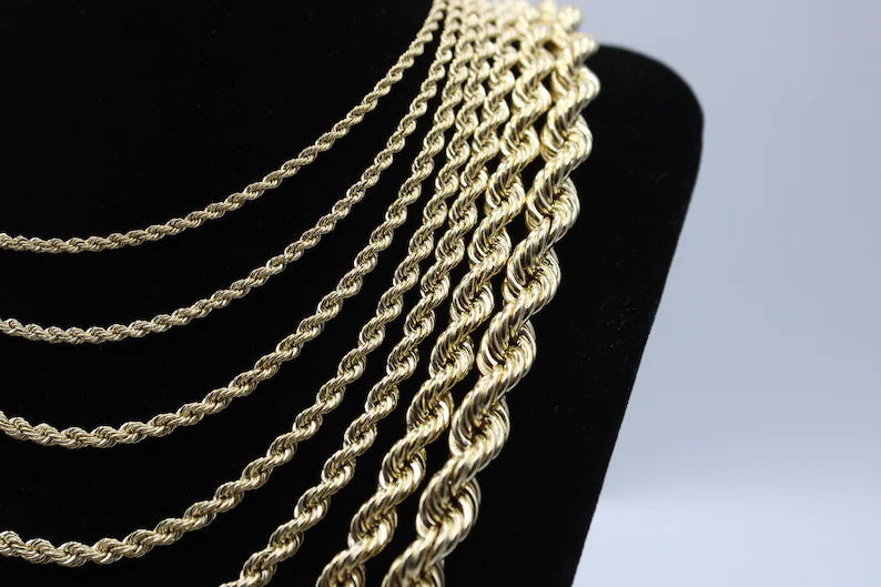 GOLD SEMI SOLID ROPE CHAINS 10K / 14K