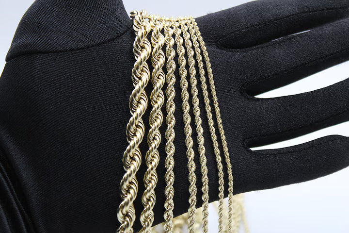 GOLD SEMI SOLID ROPE CHAINS 10K / 14K