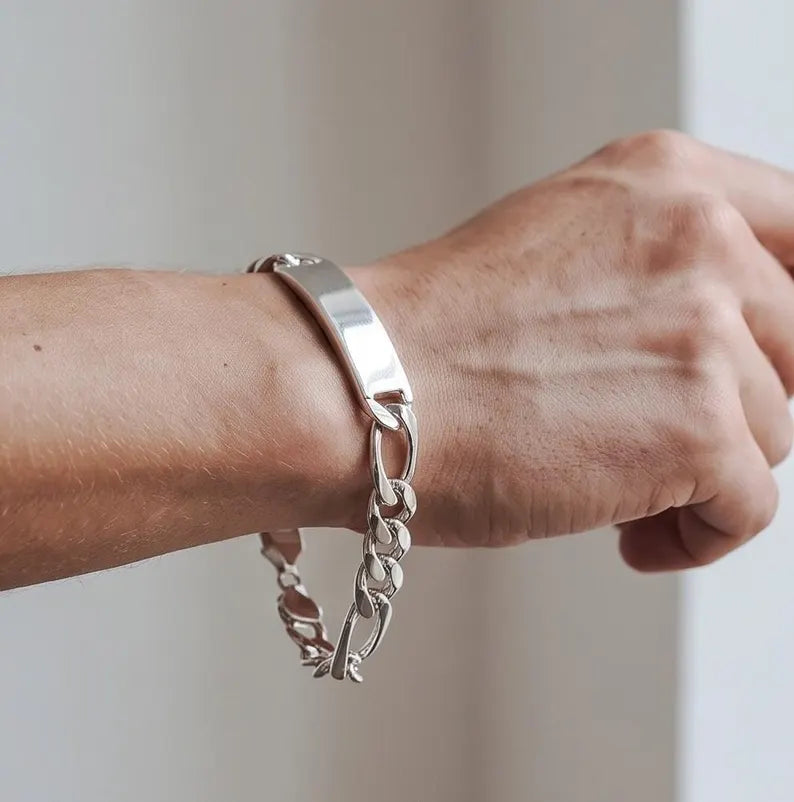925 STERLING SILVER FIGARO ID BRACELETS
