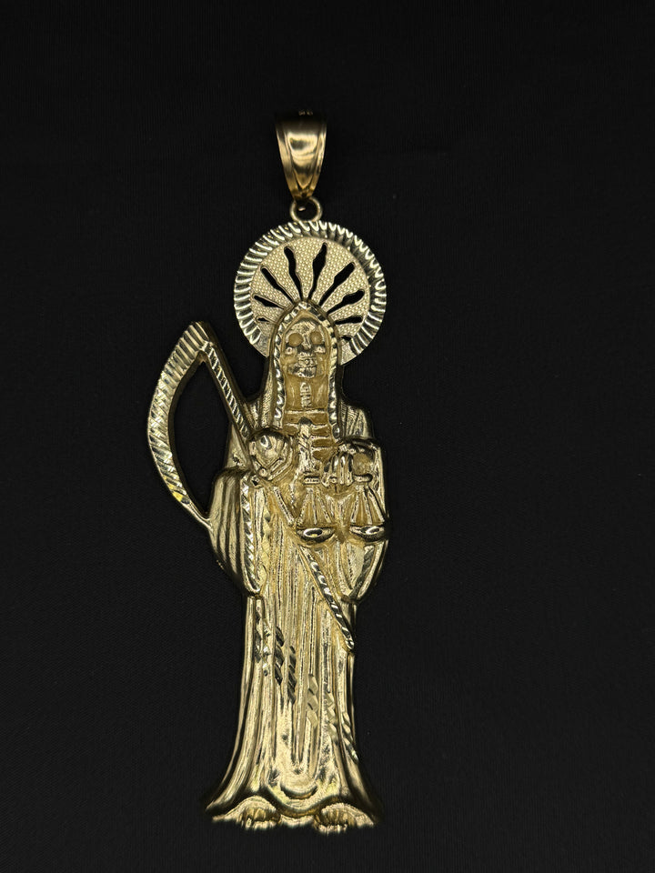 10K GOLD 3D SANTA MUERTE PENDANT