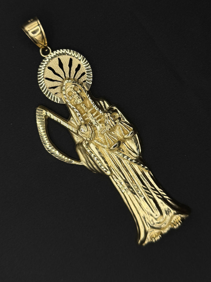 10K GOLD 3D SANTA MUERTE PENDANT