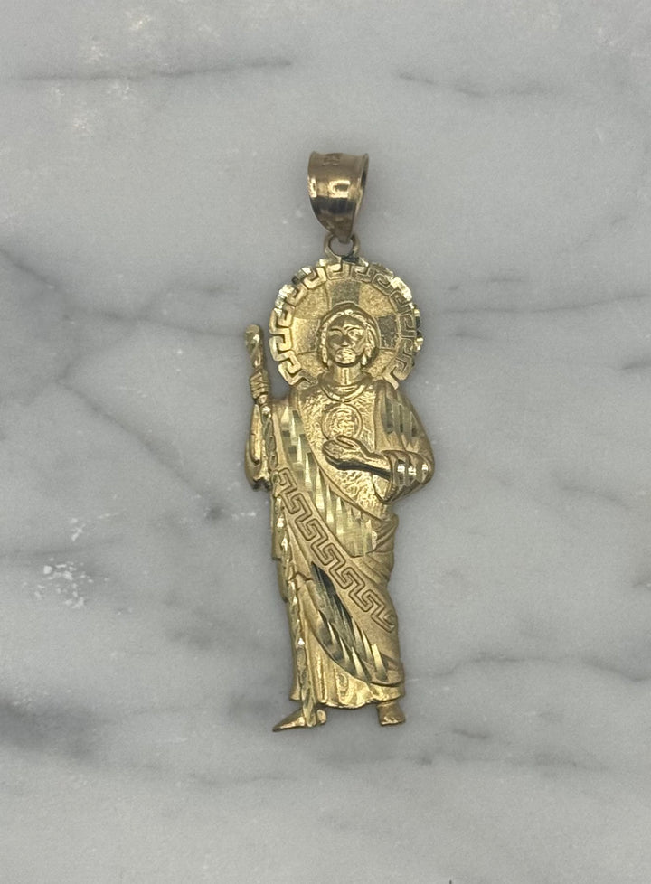 10K GOLD SAINT JUDE WITH GREEK BAND PENDANT