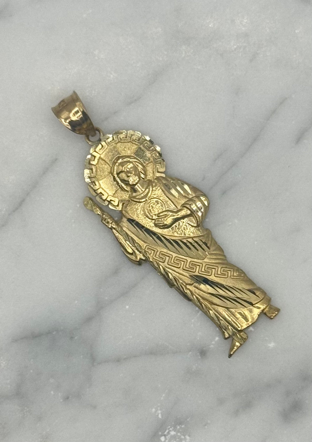 10K GOLD SAINT JUDE WITH GREEK BAND PENDANT