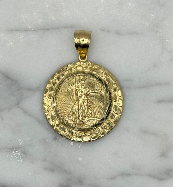 10K GOLD SAINT MICHAEL WITH NUGGET BASIL PENDANT