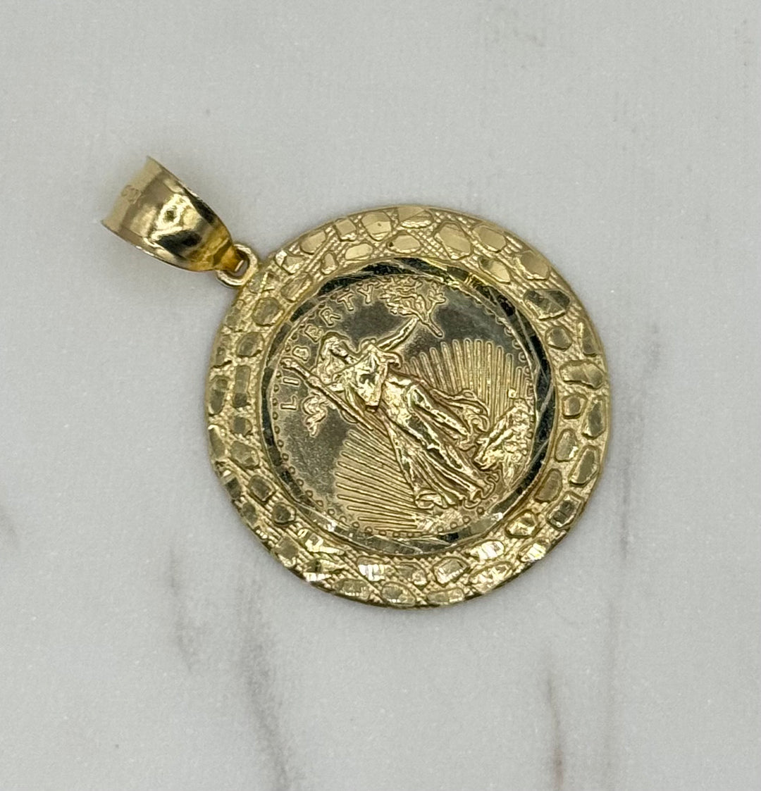 10K GOLD SAINT MICHAEL WITH NUGGET BASIL PENDANT